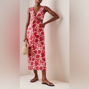 Floral Red Cut-Out Midi Dress